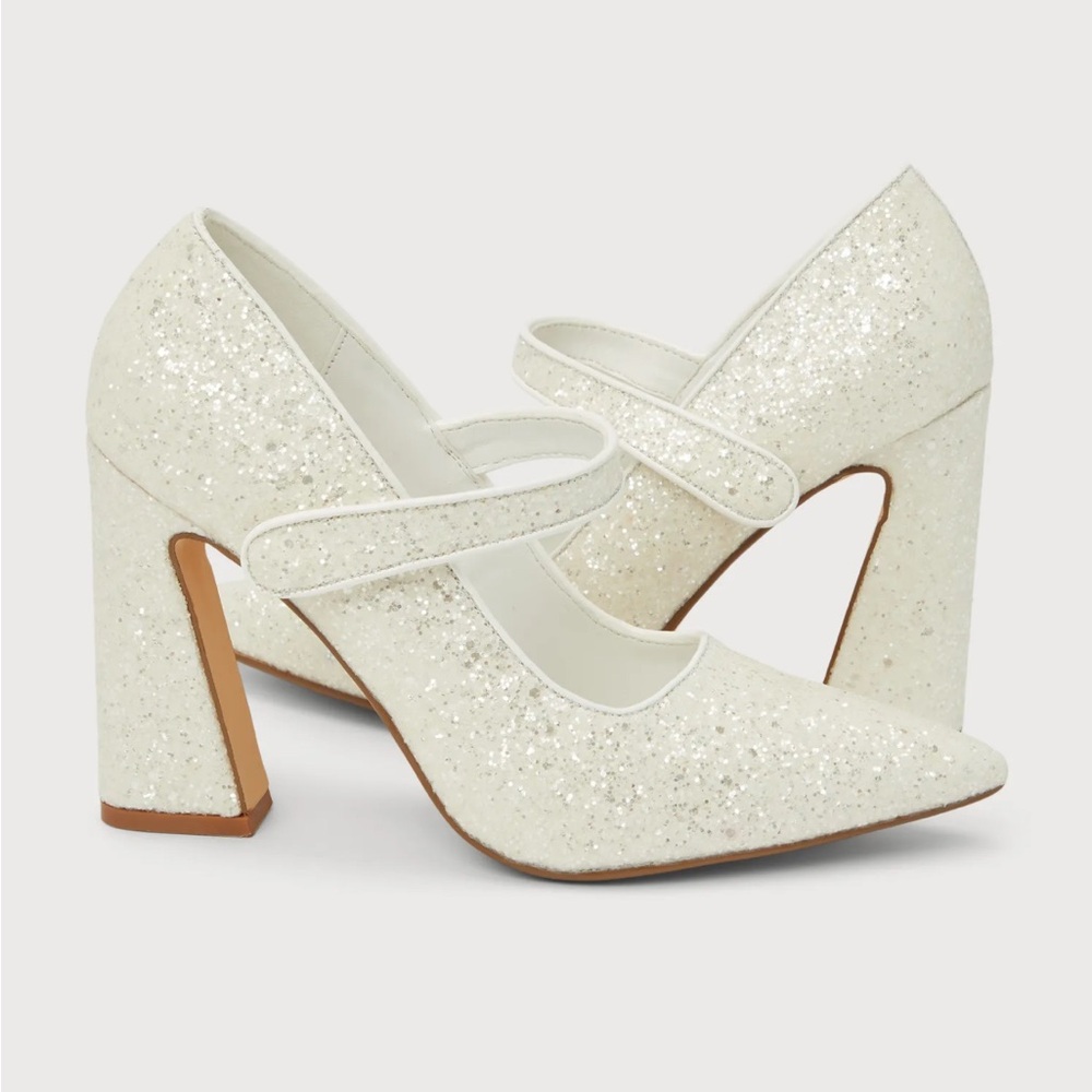 Lulu’s Luiz MOD White Glitter Pointed-Toe Pumps 9 - Picture 1 of 8